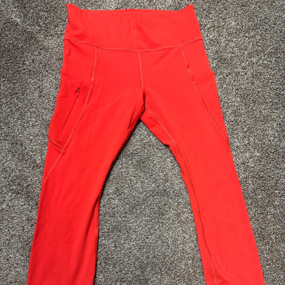 Athleta 7/8 Tights Bright Red Zippered Side‎ Pocket Size Medium